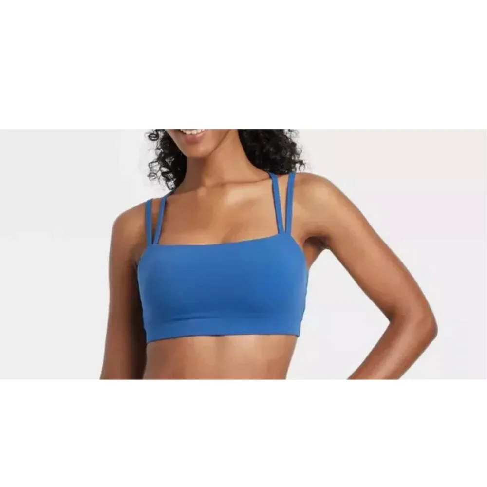 WT JoyLab Women's L Deep Sea Blue Strappy Athletic Sports Bra Removable Pads - Picture 1 of 13